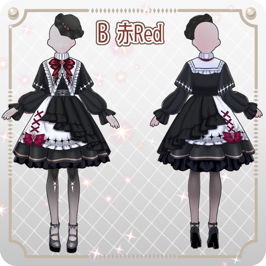 【VRoid Dress Set】ゴシックロリータ袖付きケープワンピース10色Gothic Lolita Cape Dress with Sleeves—10Colors