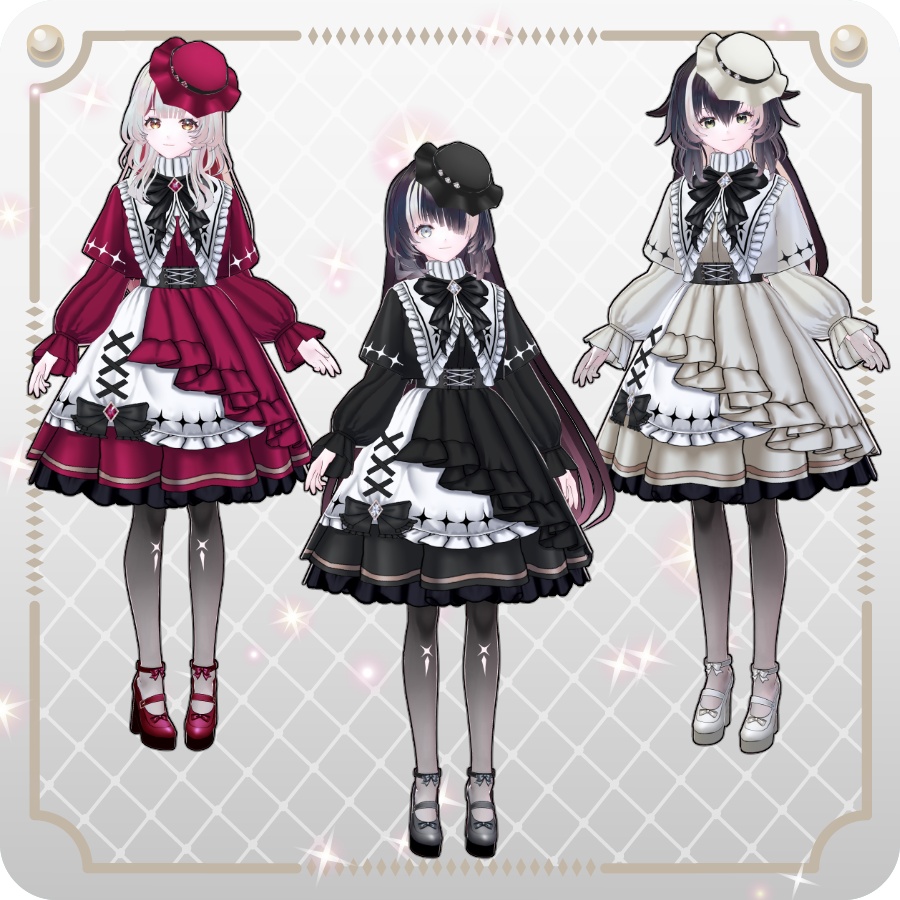 【VRoid Dress Set】ゴシックロリータ袖付きケープワンピース10色Gothic Lolita Cape Dress with Sleeves—10Colors