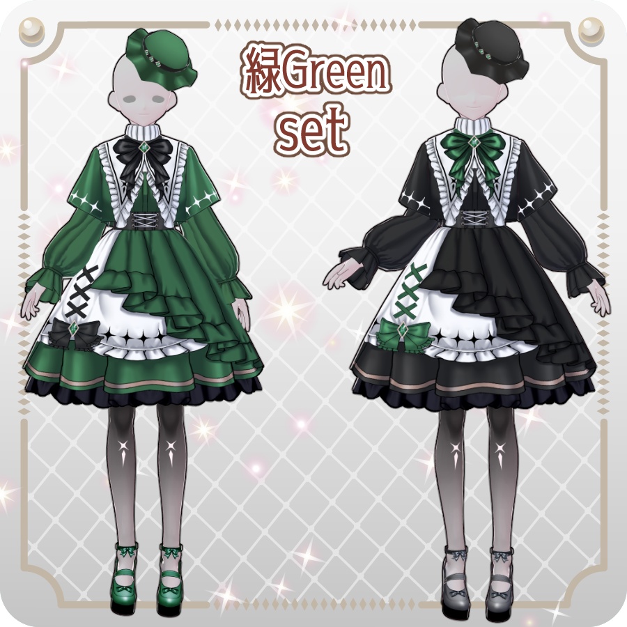 【VRoid Dress Set】ゴシックロリータ袖付きケープワンピース10色Gothic Lolita Cape Dress with Sleeves—10Colors