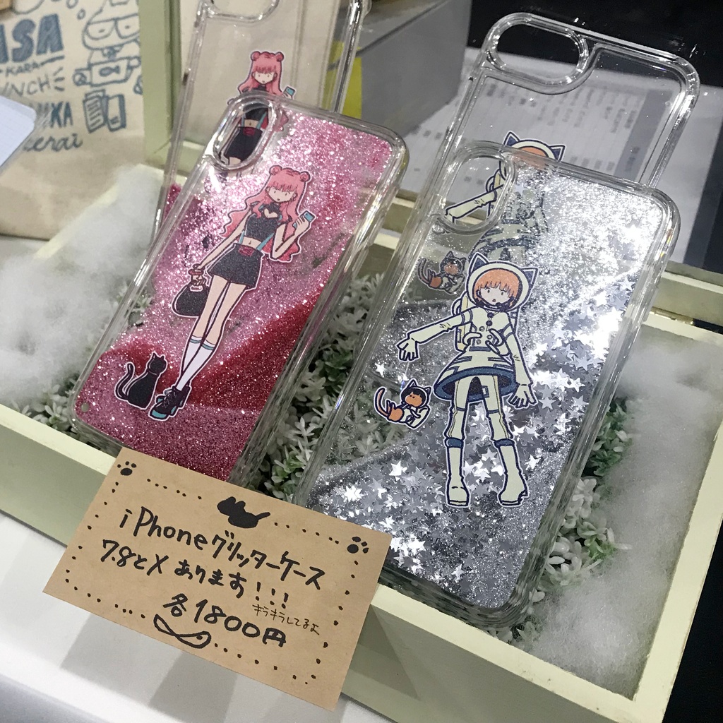 ピンク髪の女の子と猫 iPhoneケース
