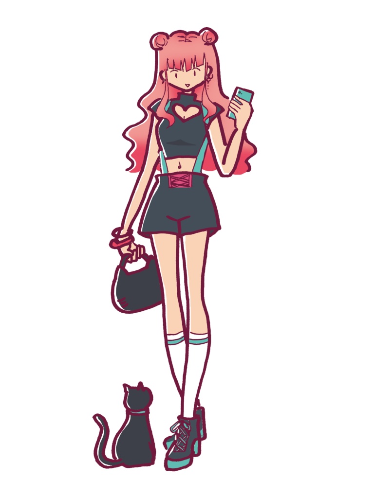 ピンク髪の女の子と猫 iPhoneケース