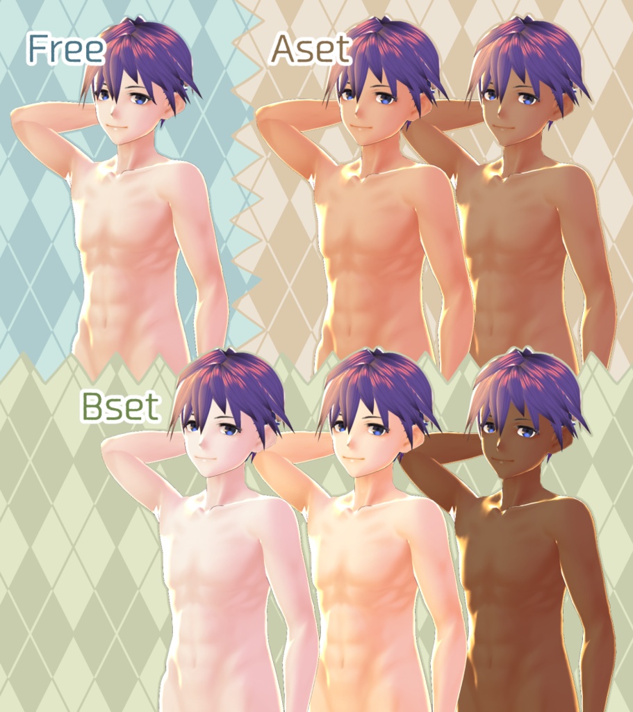 【無料】男性用細マッチョ素体&リアル耳テクスチャ