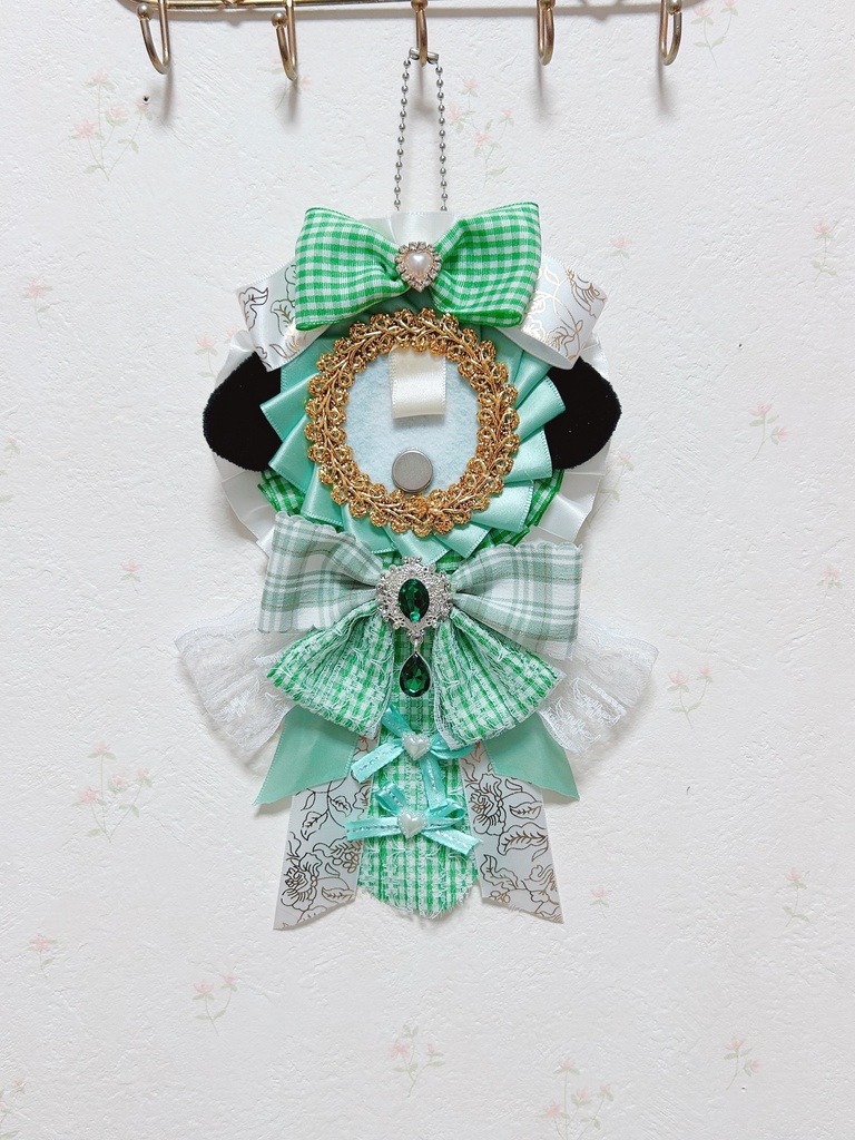 ロゼット 痛ロゼット 犬耳×緑 ハンドメイド