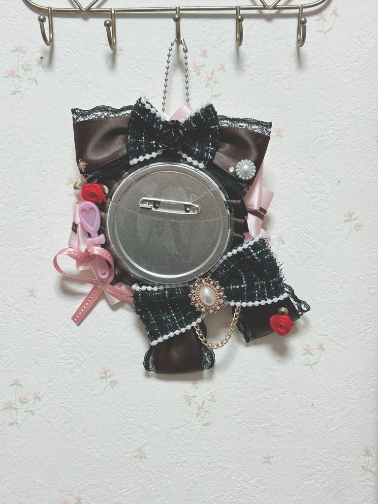 痛ロゼット ロゼット ブラウン×ピンク ツイードリボン ハンドメイド