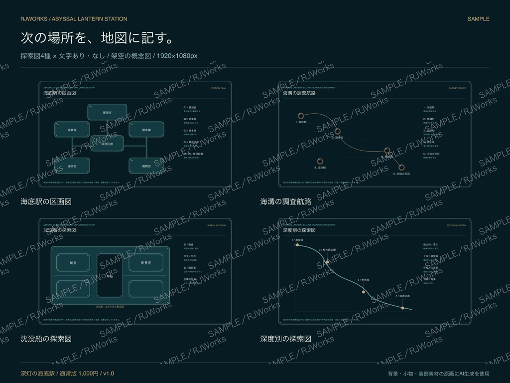 深灯の海底駅|深海探索 TRPG・配信素材セット【PNG・SVG・APNG】