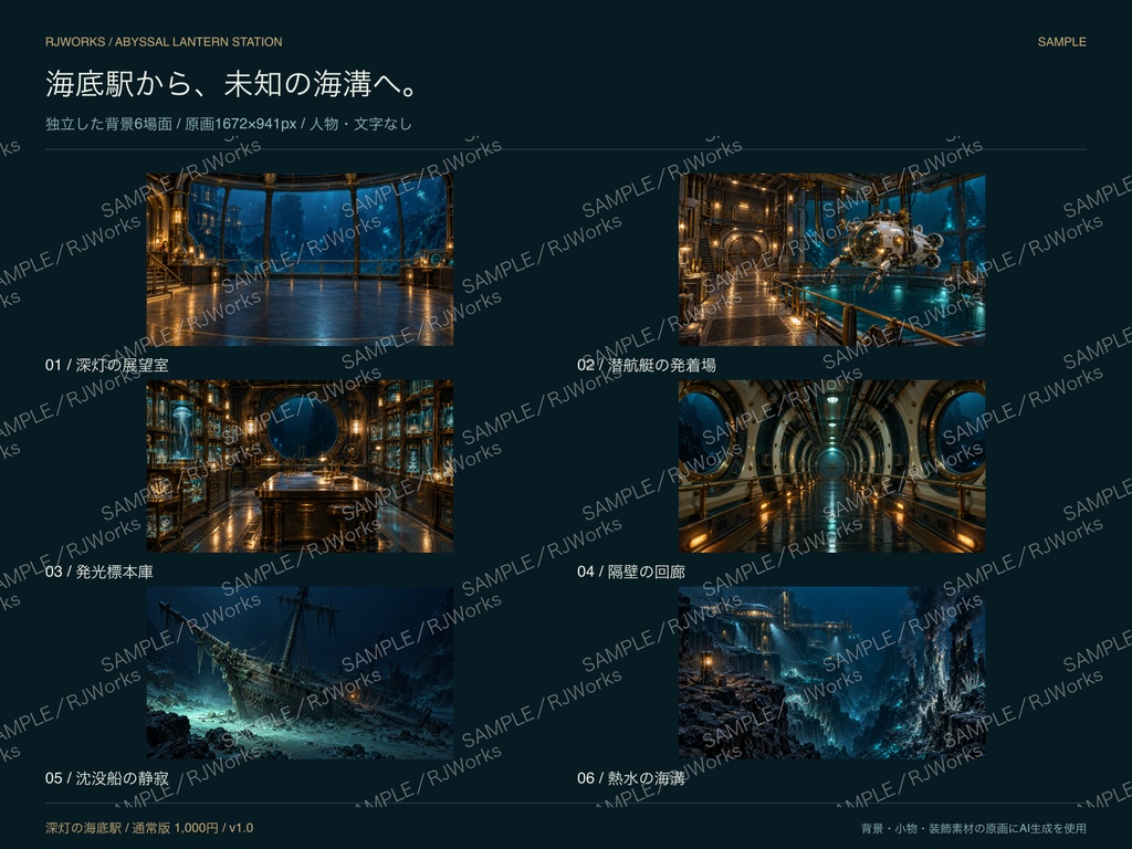 深灯の海底駅|深海探索 TRPG・配信素材セット【PNG・SVG・APNG】