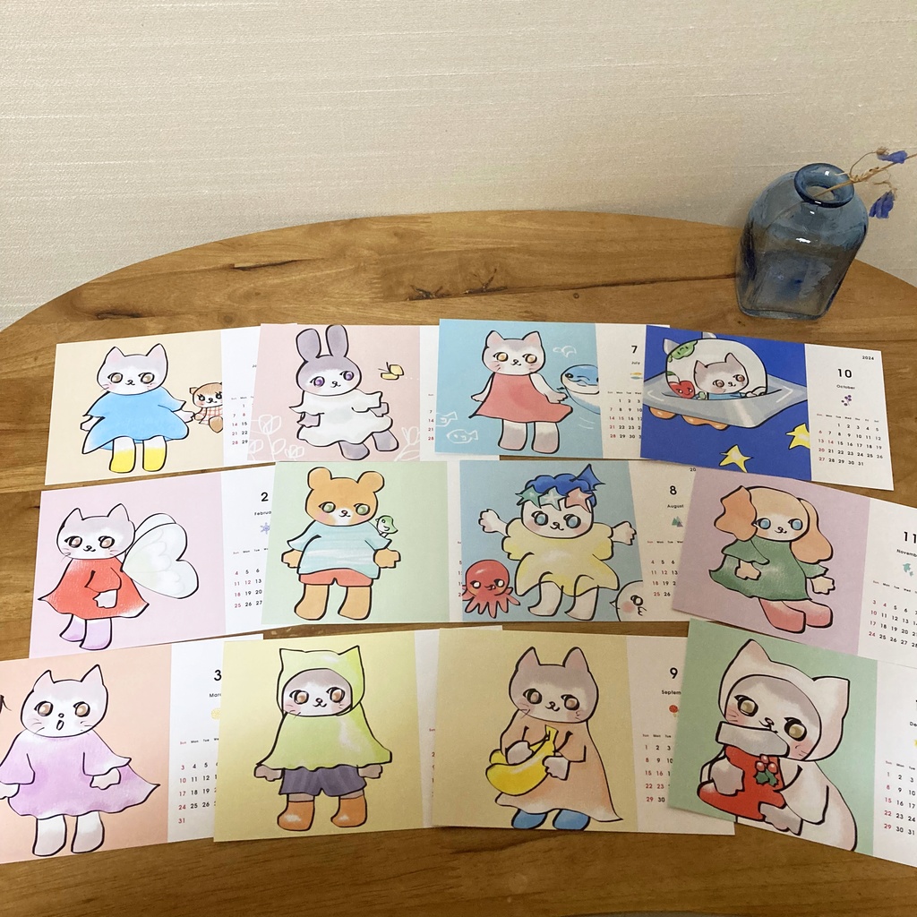 “ほとんどねこ”カレンダー2024(卓上カレンダー)送料込み スタンド付き