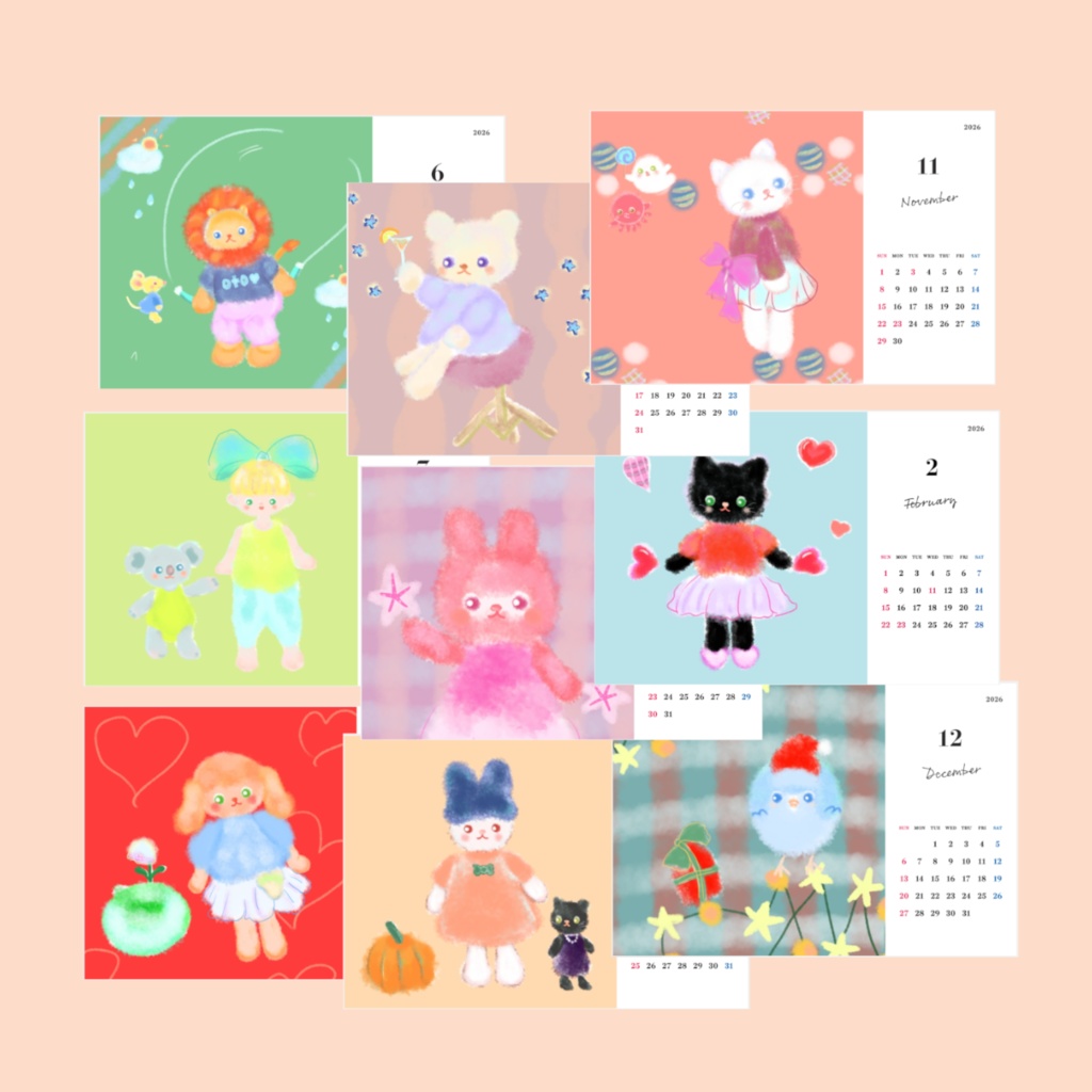 2026年卓上カレンダー「きゃわ♡っていいなキャレンダー2026」送料込み 木製スタンド付き