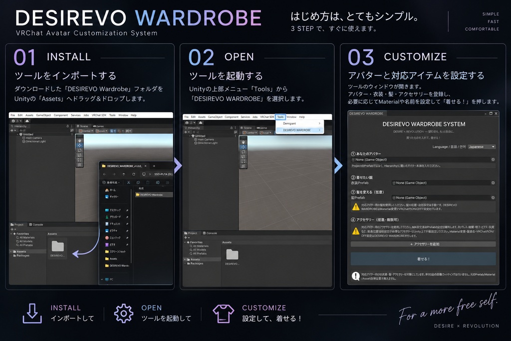 【VRChat向けUnityツール】DESIREVO WARDROBE|対応衣装・Material・メニュー設定をかんたんに