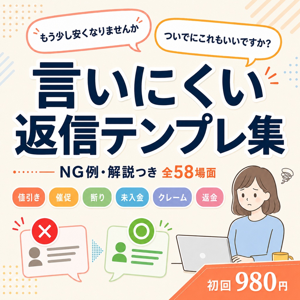 言いにくい返信テンプレ集｜値引き・催促・お断り・クレームに、角を立てず返す【NG例・解説つき 全58場面】