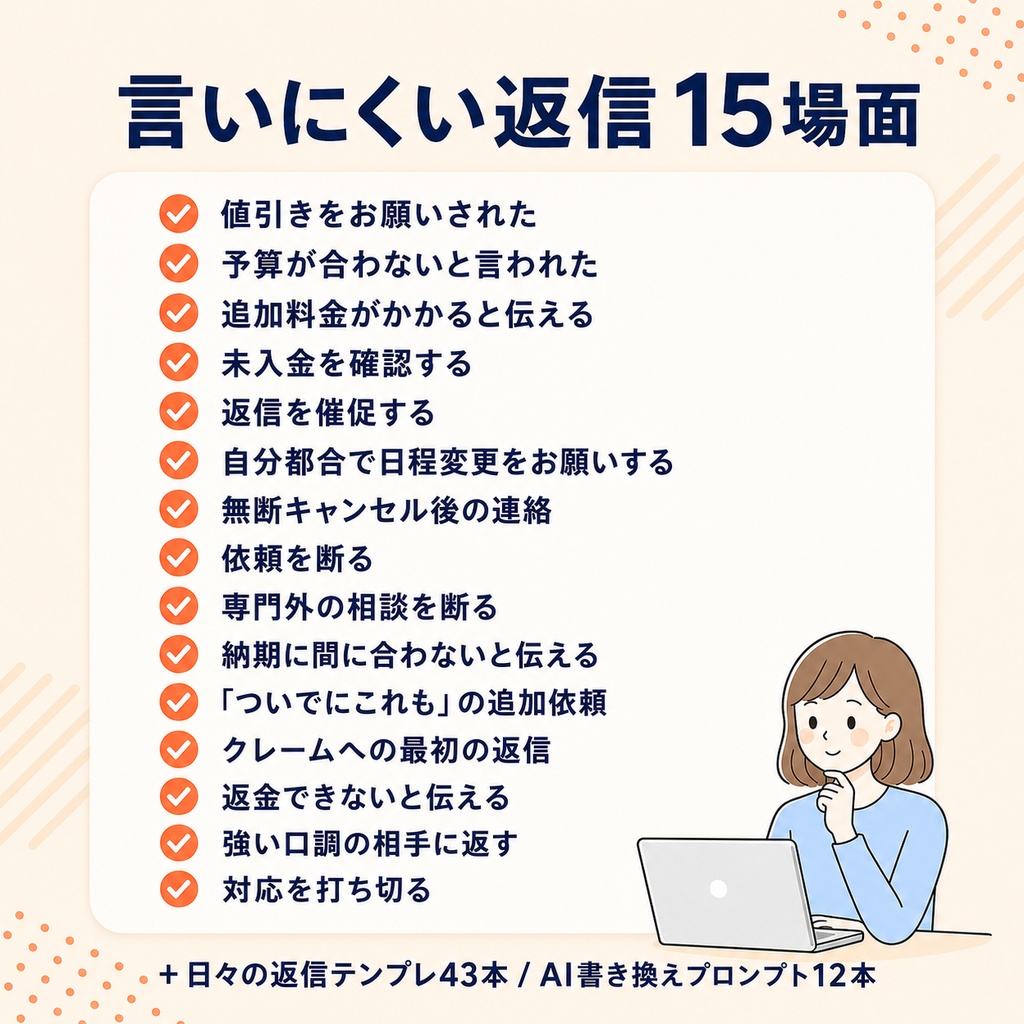 言いにくい返信テンプレ集|値引き・催促・お断り・クレームに、角を立てず返す【NG例・解説つき 全58場面】