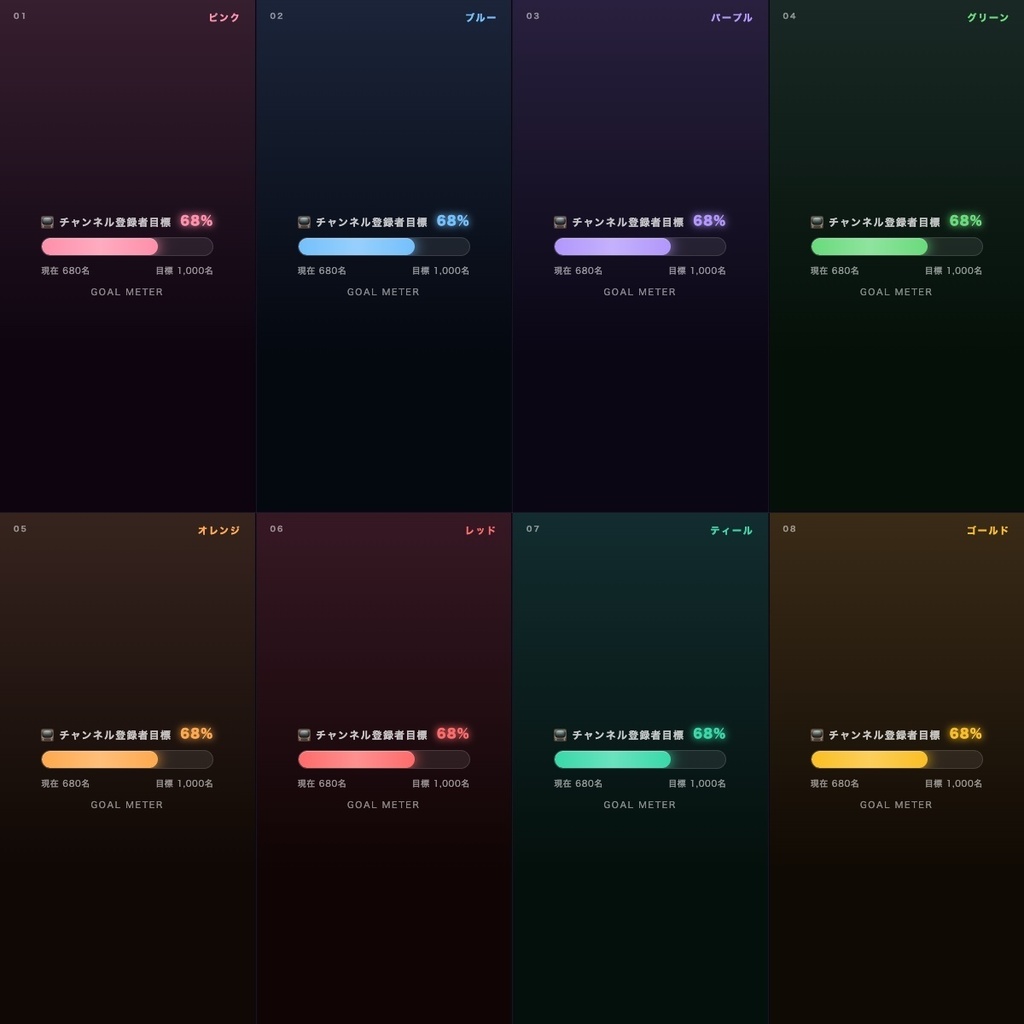 【OBS対応】目標達成メーター|登録者・フォロワー・スパチャ目標を配信画面に表示!8色カスタマイズ