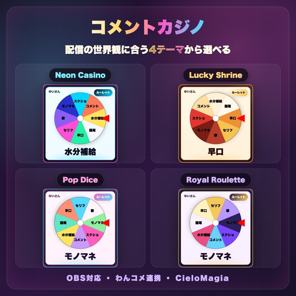 【OBS素材】コメントカジノ / おみくじ・サイコロ・ルーレット / わんコメ連携 / 視聴者参加ミニゲーム
