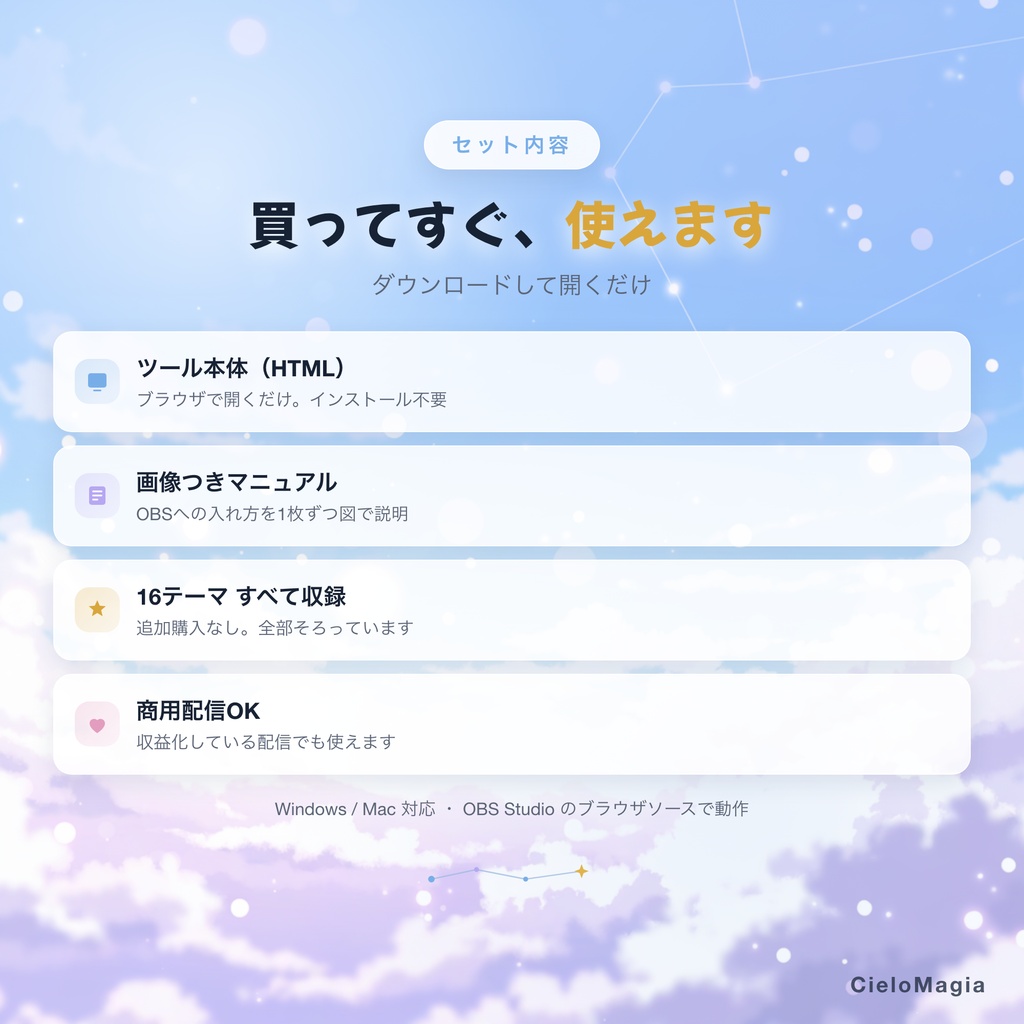 【OBS対応】コラボ用参加者ネームプレート|名前・SNS・役割を配信画面に表示|最大8人・16テーマ