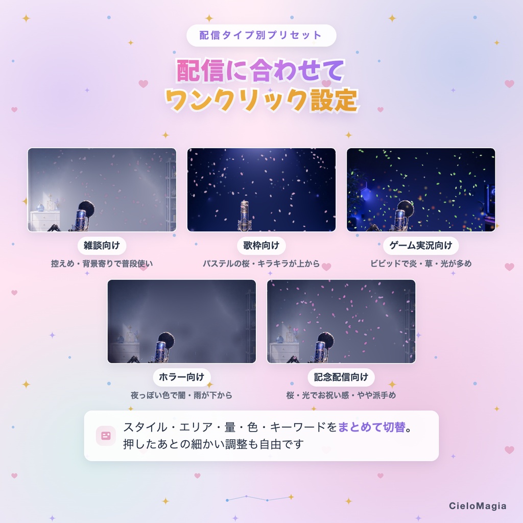 【OBS対応】コメント天気エフェクト / コメントで画面の天気・季節演出が変わる / ハロウィン・クリスマス・お正月演出入り / わんコメ対応