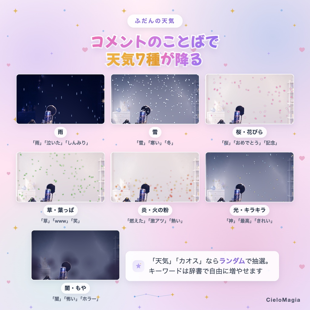 【OBS対応】コメント天気エフェクト / コメントで画面の天気・季節演出が変わる / ハロウィン・クリスマス・お正月演出入り / わんコメ対応