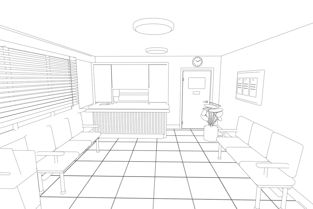 午後の待合室|小さな医院の3D背景【Blender / OBJ】