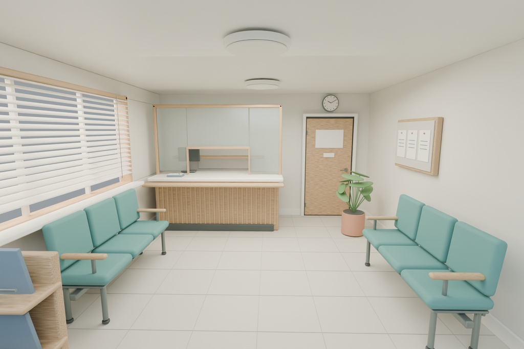 午後の待合室|小さな医院の3D背景【Blender / OBJ】