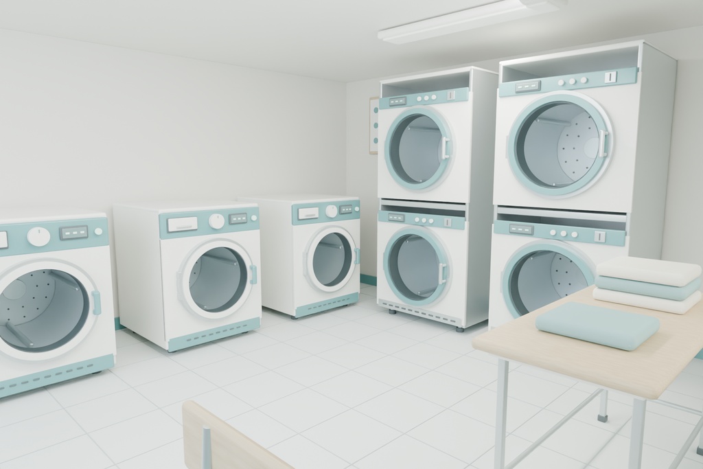 まちのコインランドリー|3D背景素材【Blender / OBJ】