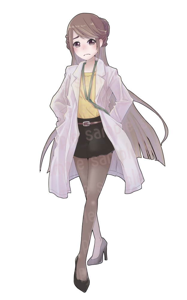 立ち絵素材 白衣を着た茶髪ロングの女性(表情8種)