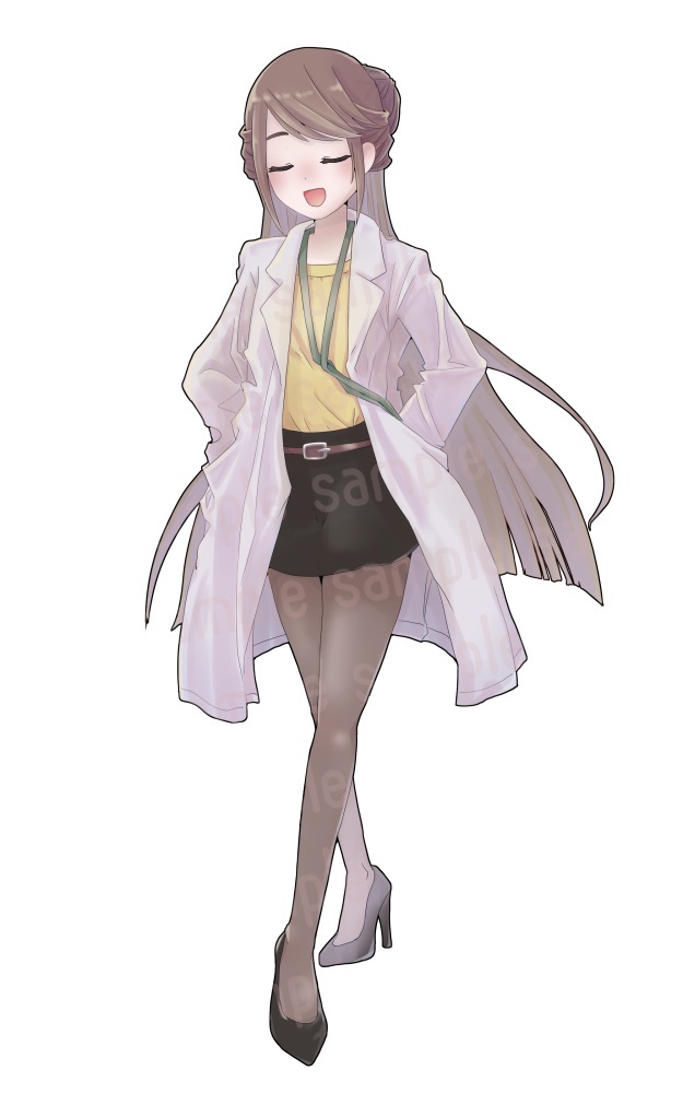 立ち絵素材 白衣を着た茶髪ロングの女性(表情8種)