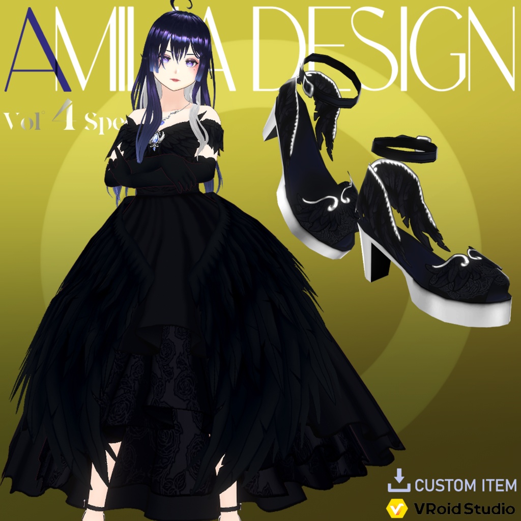 🖤 Black Crow Dress ♛[Vroid Stable Ver.] Custom Items & Textures