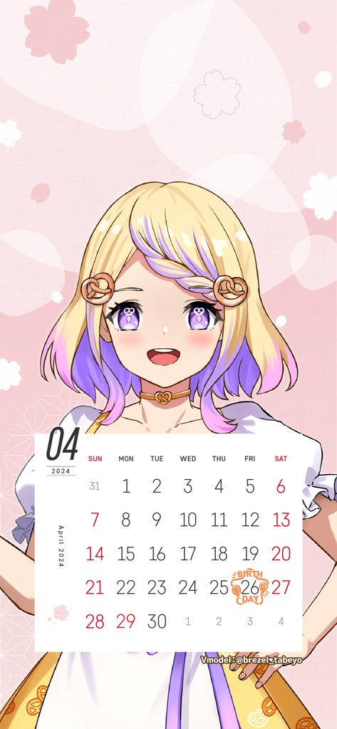 【壁紙素材】24年4月カレンダー付壁紙フレーム素材