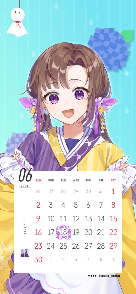 【壁紙素材】24年6月カレンダー付壁紙フレーム素材