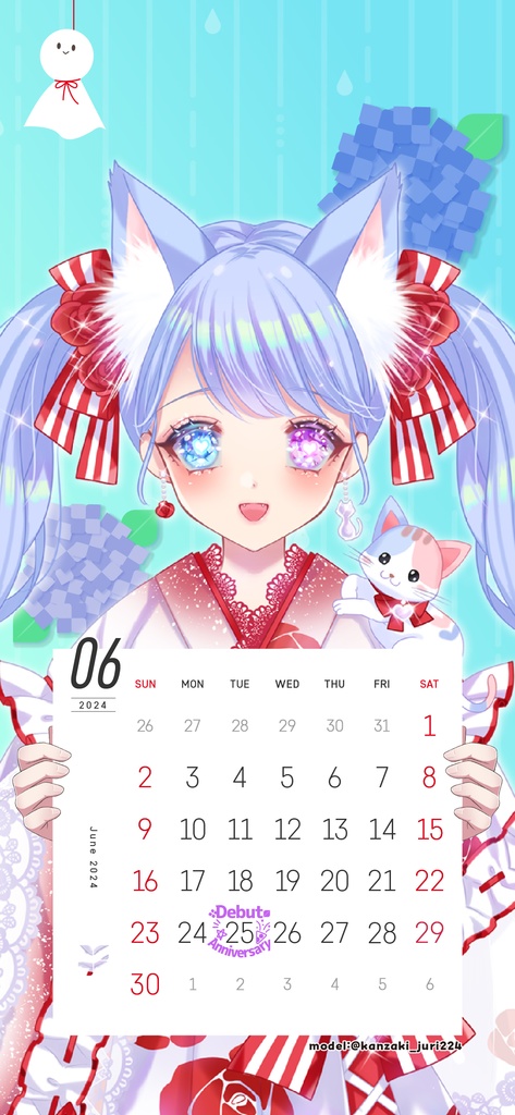 【壁紙素材】24年6月カレンダー付壁紙フレーム素材