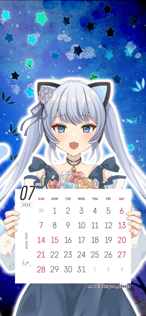 【壁紙素材】24年7月カレンダー付壁紙フレーム素材