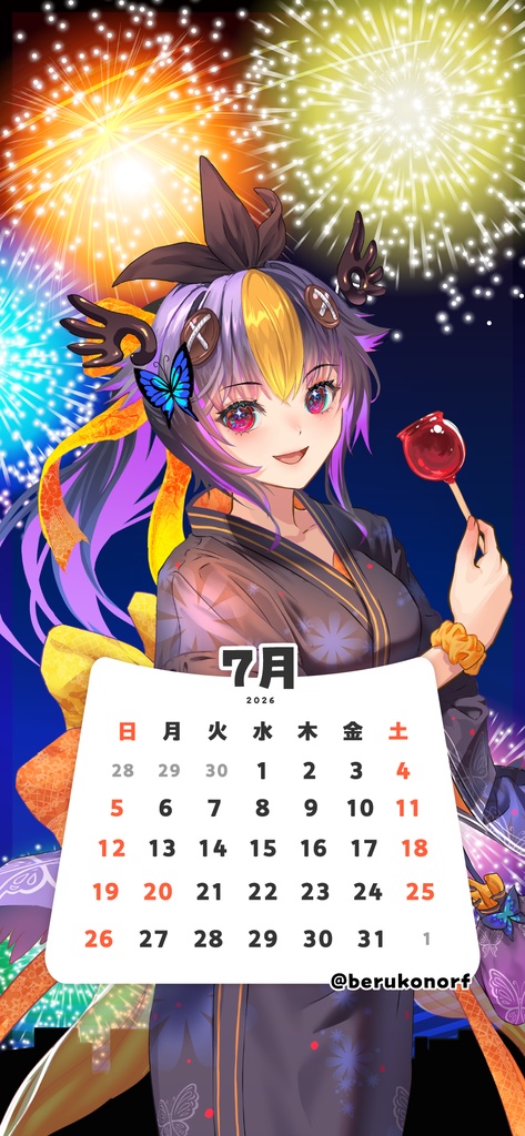 【壁紙素材】26年7月カレンダー付壁紙フレーム素材