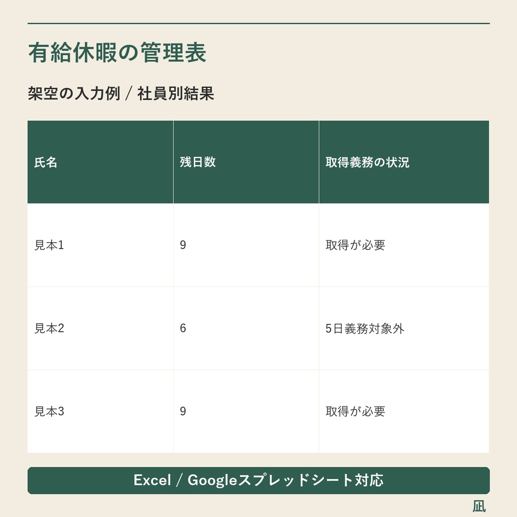 【無料お試し】有給休暇の管理表(5人まで)