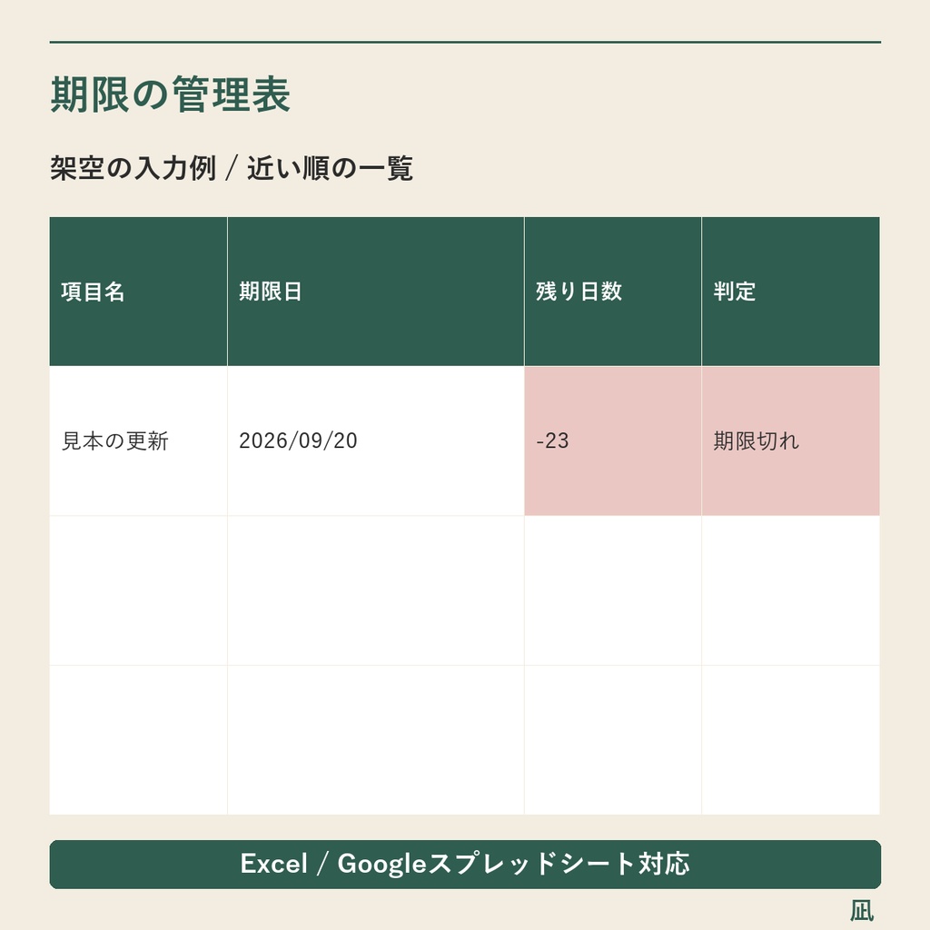 【無料お試し】期限の管理表(10件まで)
