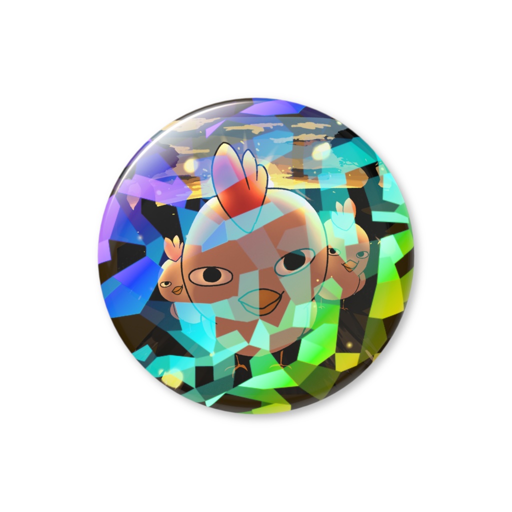 ミカドアニマルホログラム缶バッジ：３羽のニヤトリ