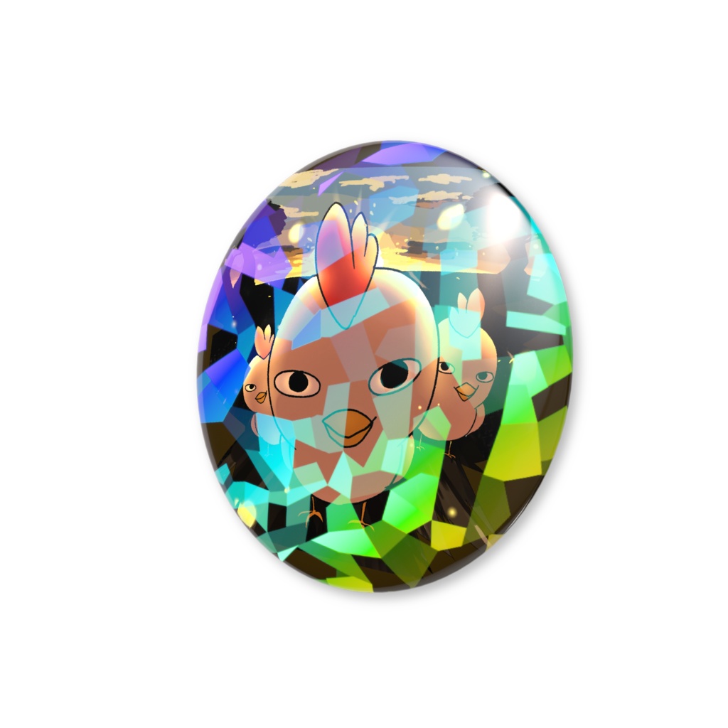 ミカドアニマルホログラム缶バッジ:3羽のニヤトリ