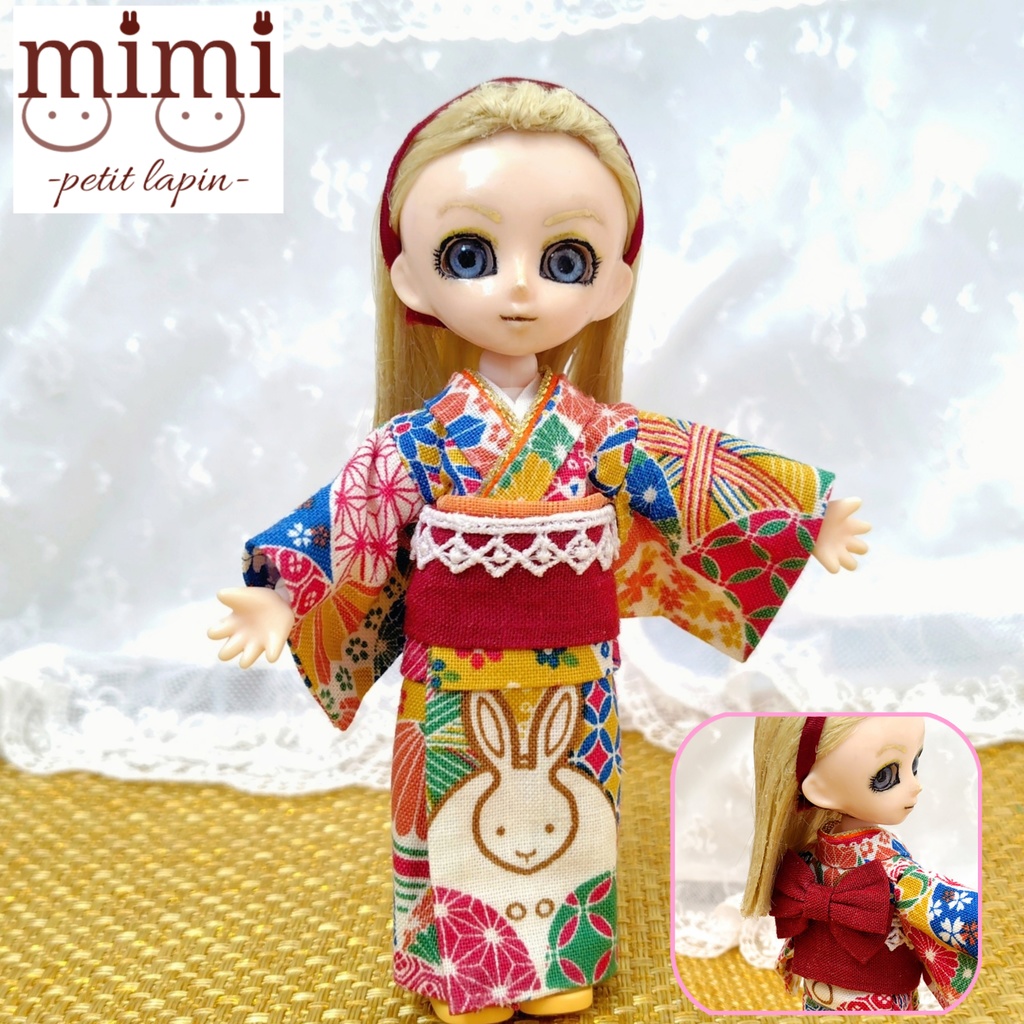 【ねんどろいどどーる】うさぎと手鞠の着物 フルコーデ3点セット