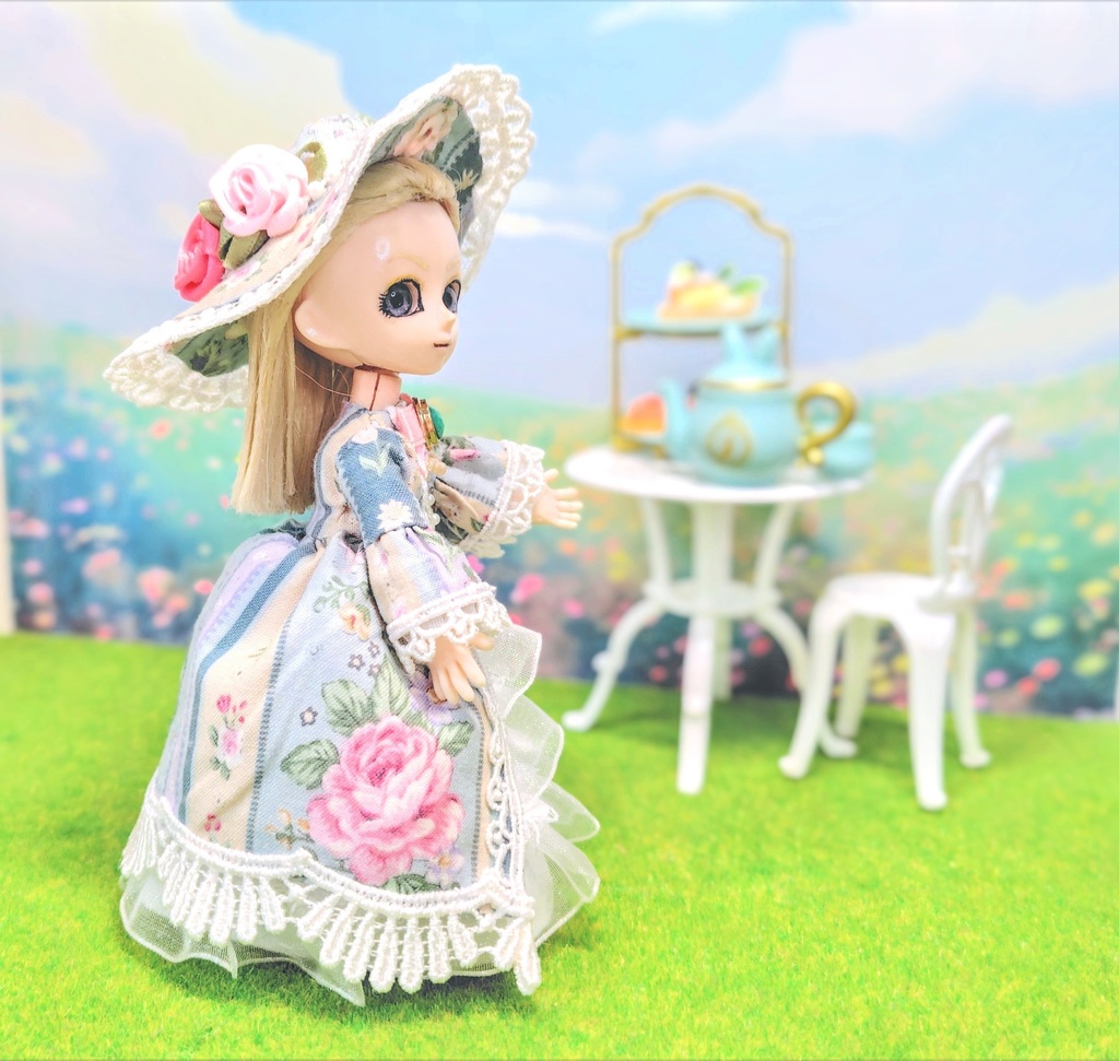 【オビツ11】薔薇のご令嬢フルコーデ4点セット　ドレス・帽子・スカート・パニエ