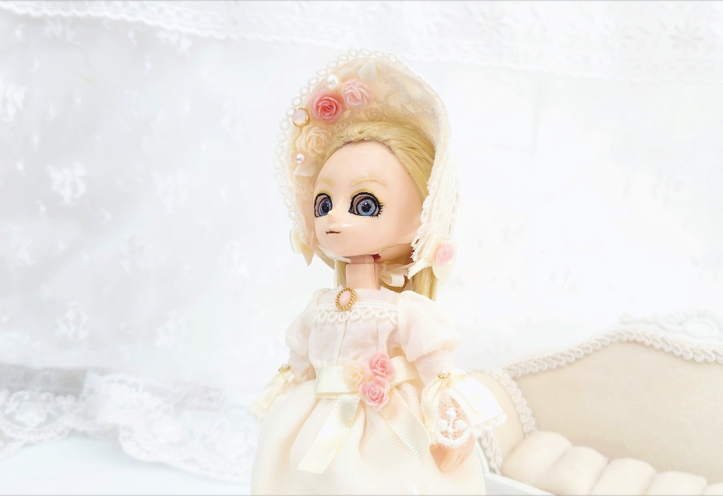 【オビツ11】天使の薔薇ドレスフルコーデ(ワンピース&ボンネット)