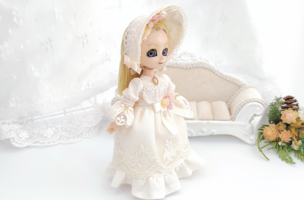 【オビツ11】天使の薔薇ドレスフルコーデ(ワンピース&ボンネット)