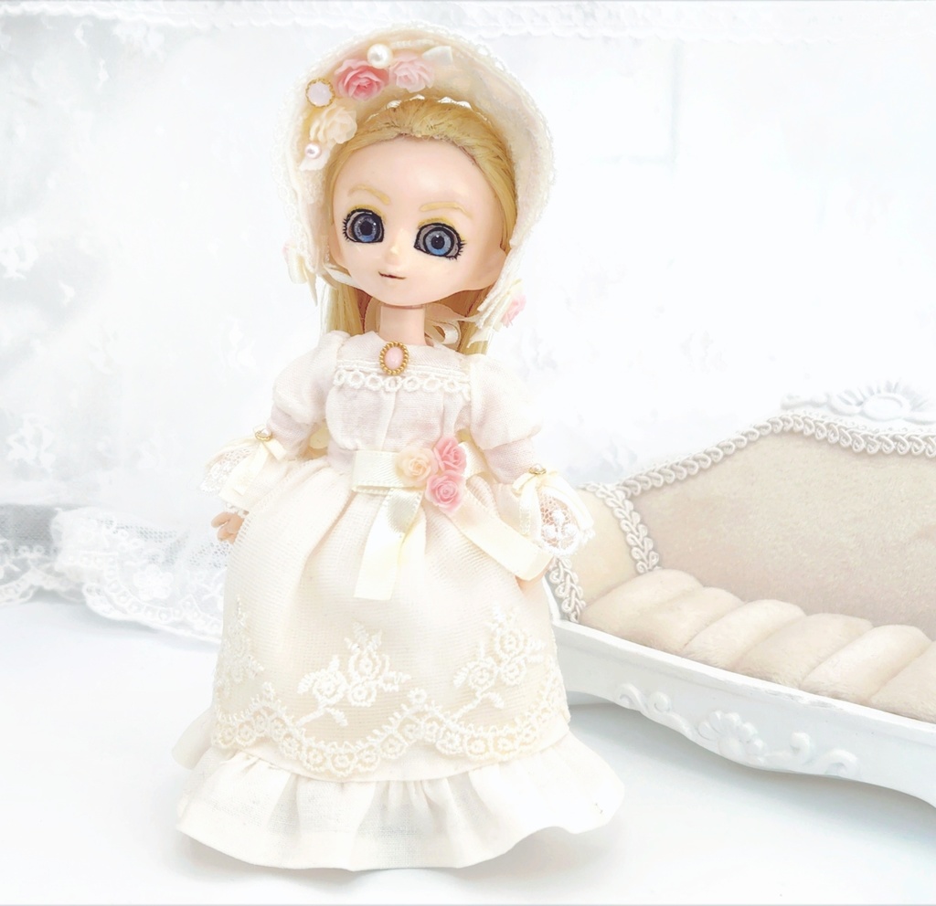 【オビツ11】天使の薔薇ドレスフルコーデ（ワンピース&ボンネット）