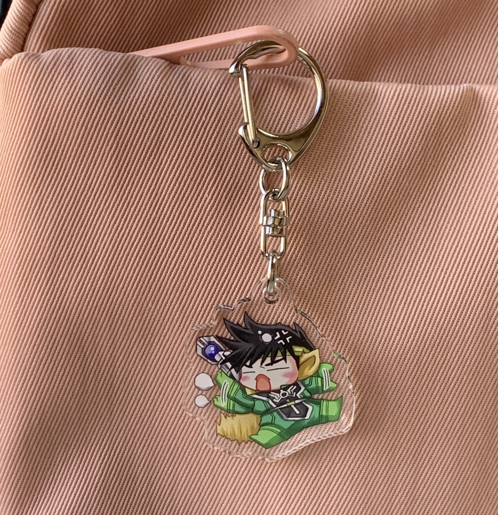 ポップわんこアクリルキーホルダー (襟が引っかかって激おこ)