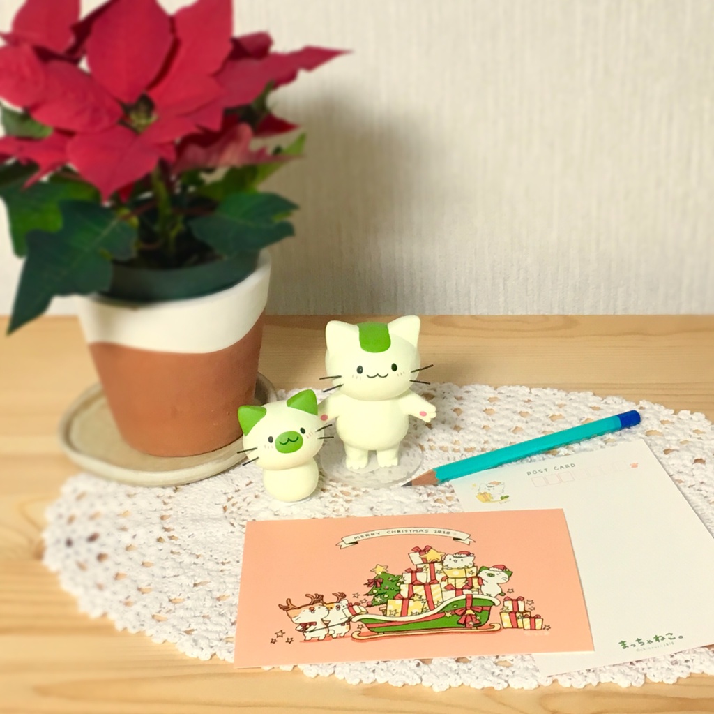 まっちゃねこ。ポストカード(ラメ付き)【クリスマス2018】