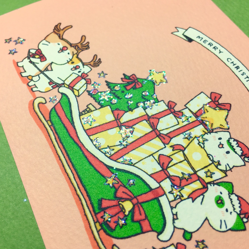 まっちゃねこ。ポストカード(ラメ付き)【クリスマス2018】