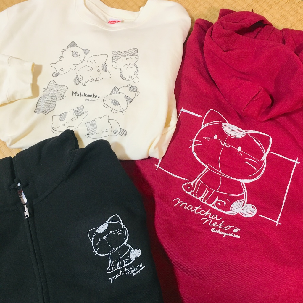 まっちゃねこ。ジップパーカー【手描き風】