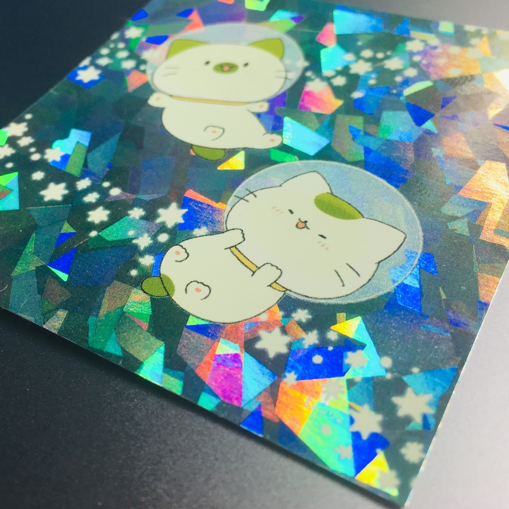 まっちゃねこ。 きらきらホログラムステッカー【宇宙】