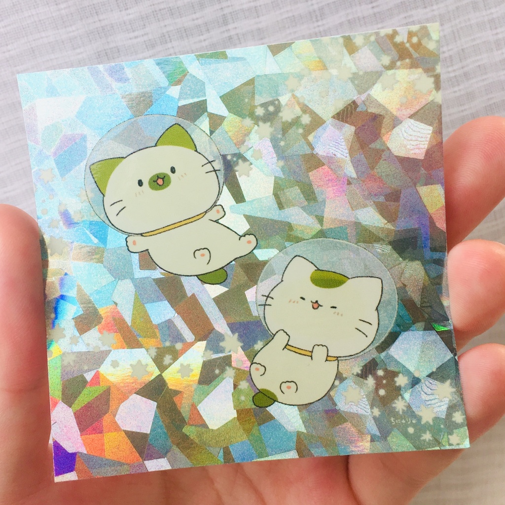 まっちゃねこ。 きらきらホログラムステッカー【宇宙】