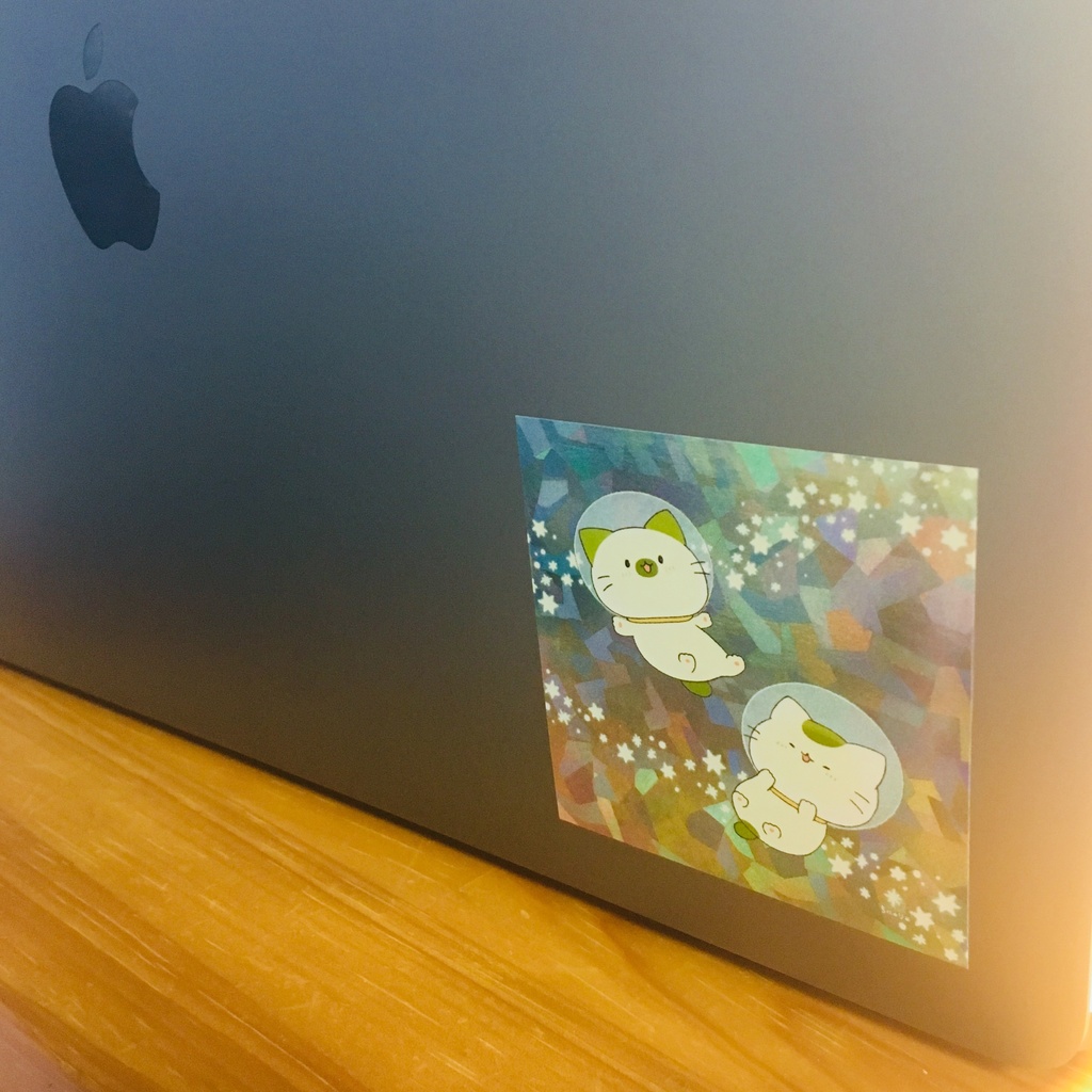 まっちゃねこ。 きらきらホログラムステッカー【宇宙】