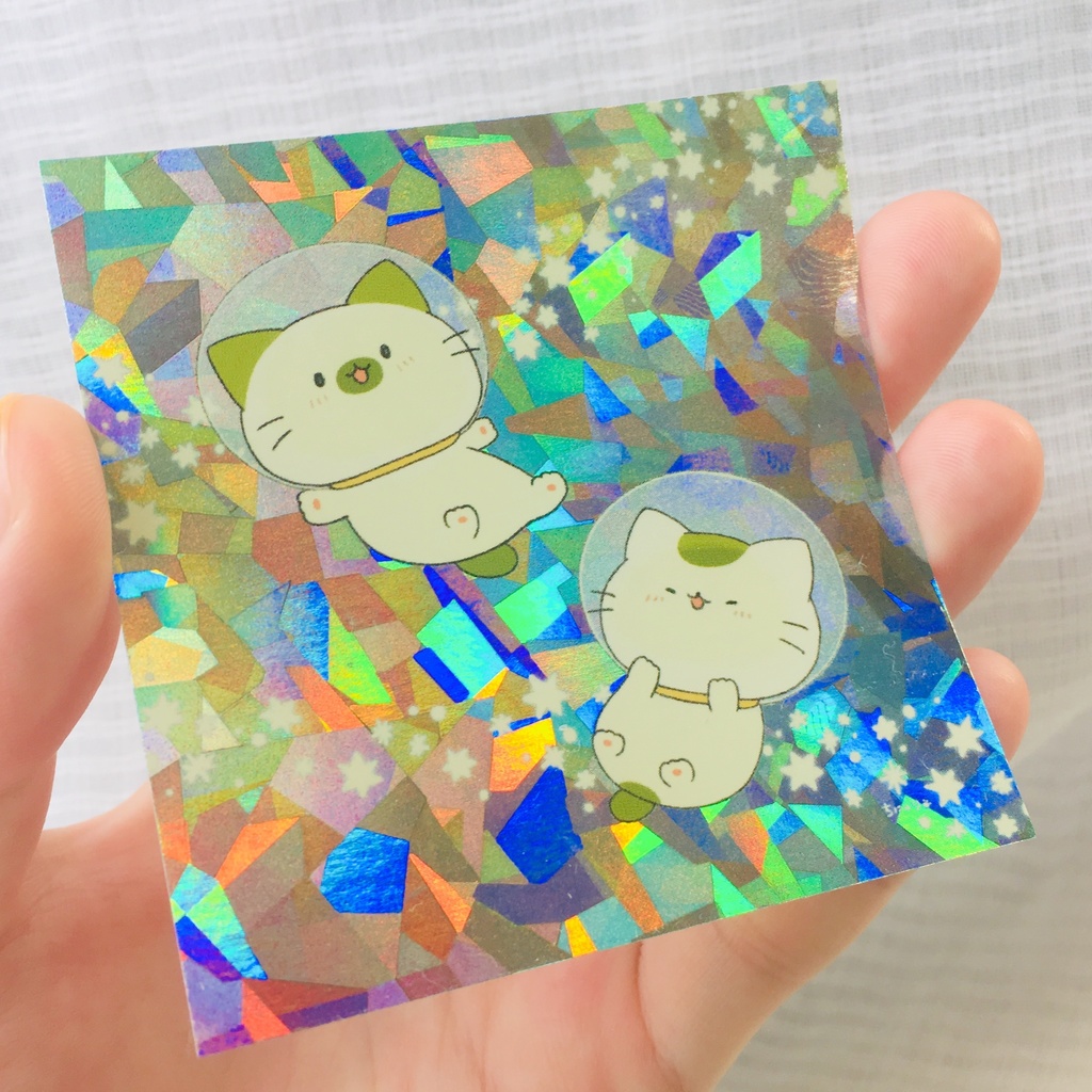 まっちゃねこ。 きらきらホログラムステッカー【宇宙】