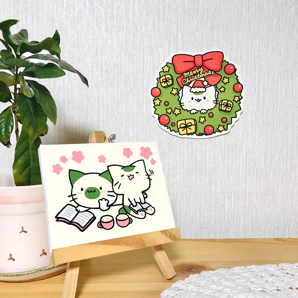 まっちゃねこ。ポストカード【クリスマスリース】