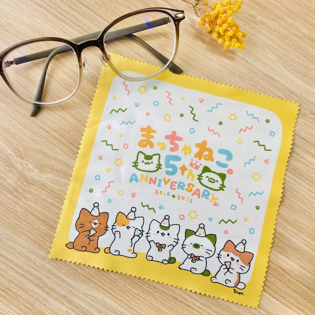 まっちゃねこ。マルチクリーナークロス(めがね拭き)【5周年記念イラスト】